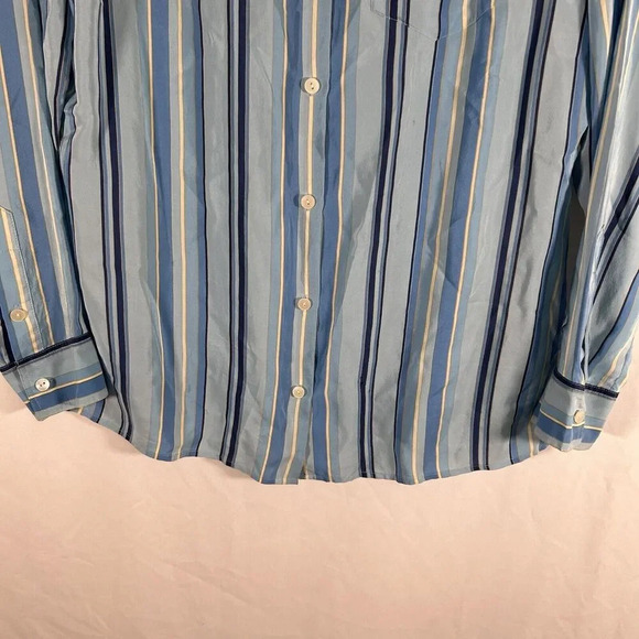 Evan Picone Silk Shirt Women's 10 Blue Striped Button Up Long Sleeve Pocket - Picture 3 of 11